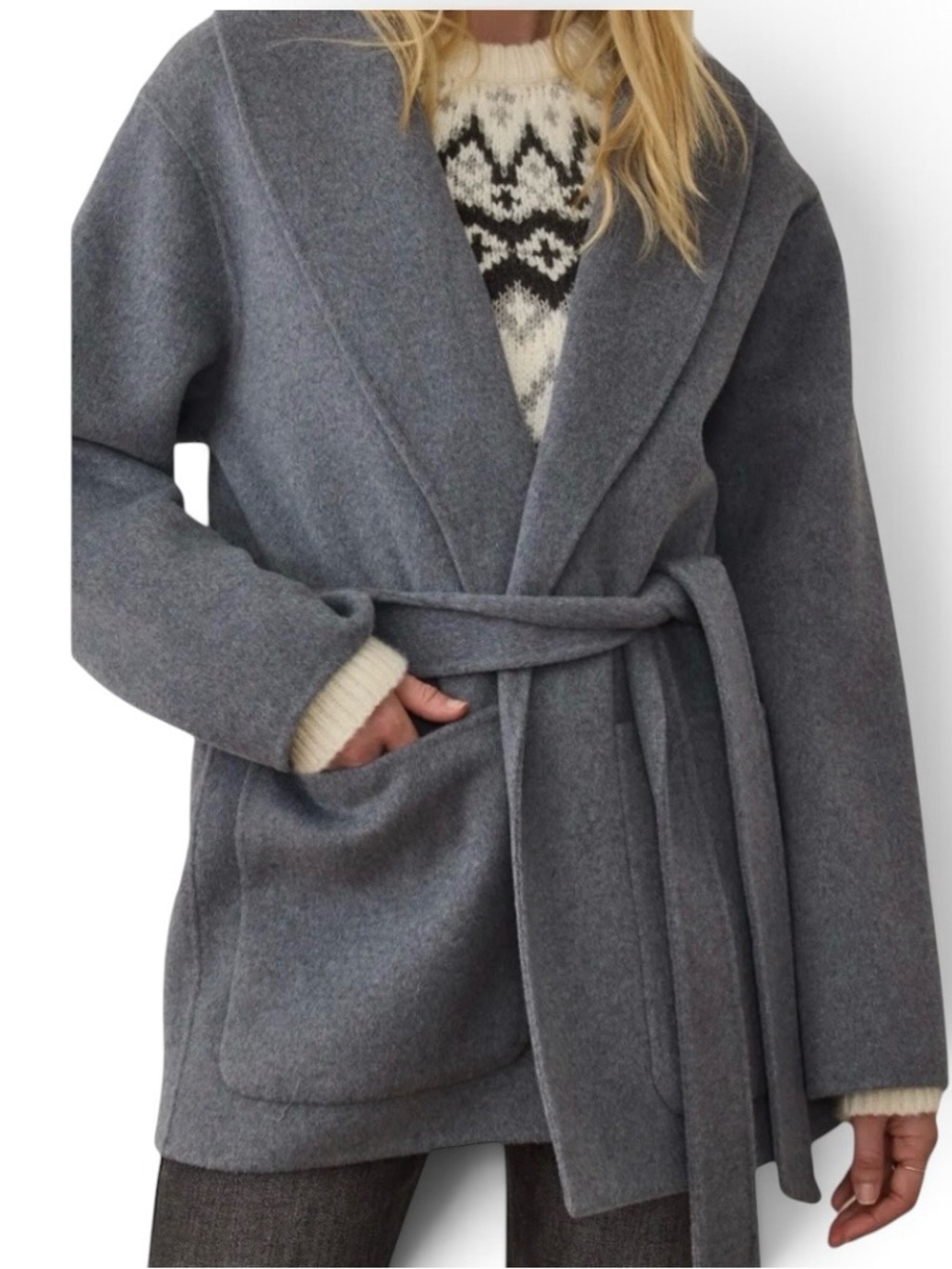 MARINE LAYER Women's Gray Colette Wool Blend Belted Jacket Size  Medium